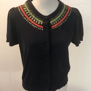 Milly Short Sleeve Embelished Collar Sweater